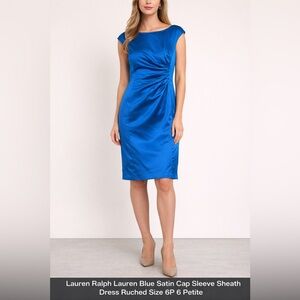 Lauren Ralph Lauren Blue Ruched Sheath Dress Cap Sleeve Acetate 6P Petite